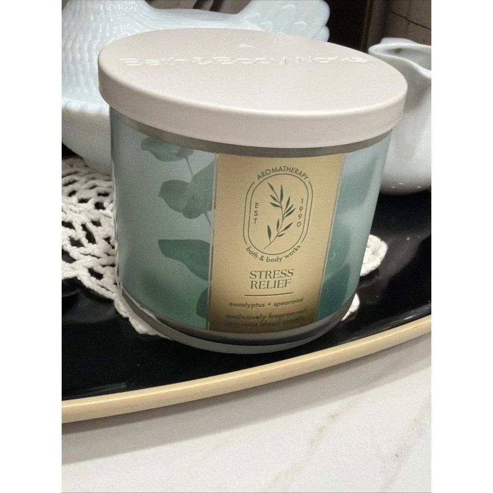 Bath & Body Works Stress Relief 3-Wick Candle Eucalyptus Spearmint Aromatherapy